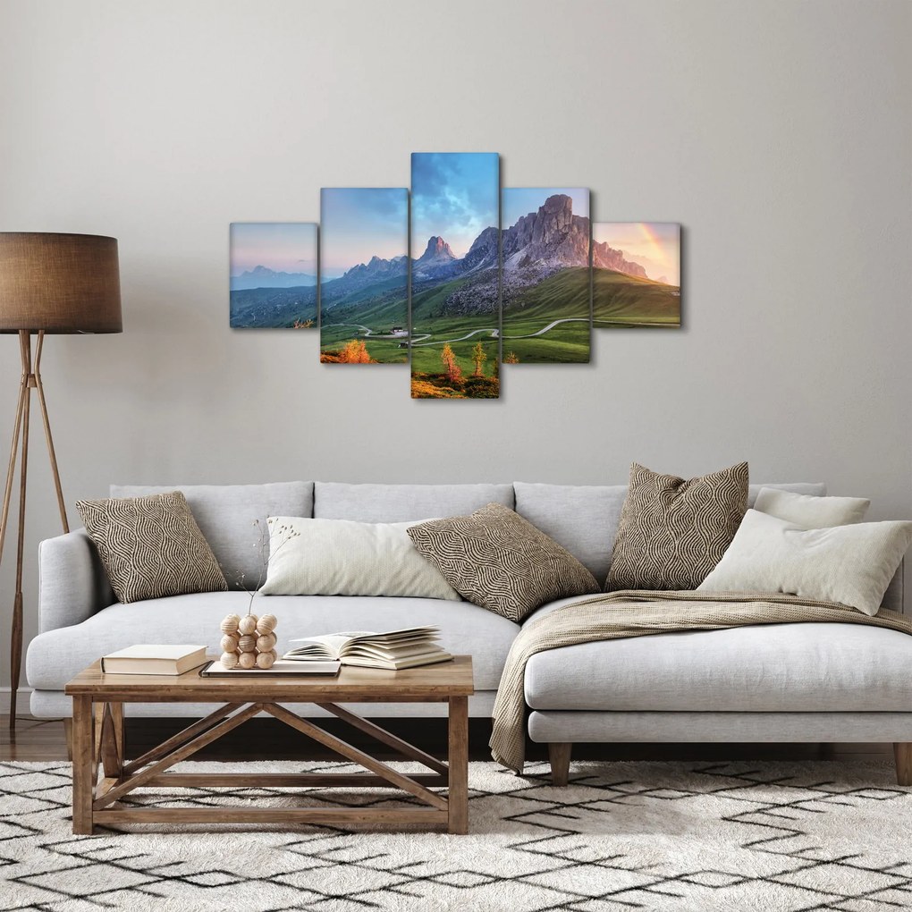 Obraz tęczy nad skałami (125x70 cm)