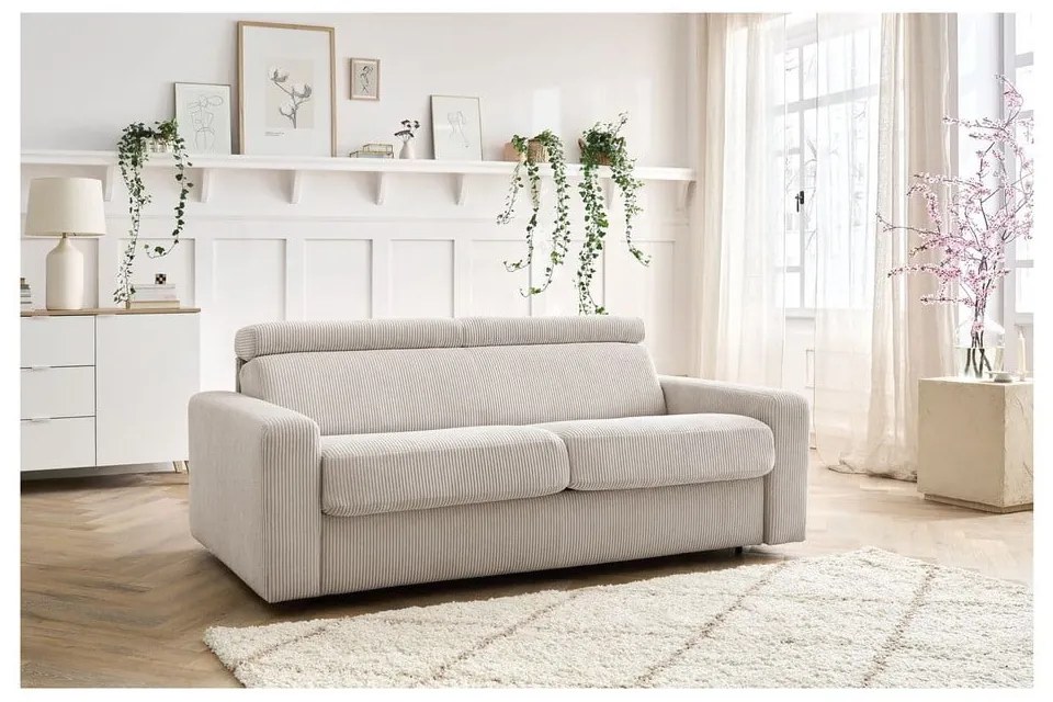 Kremowa sztruksowa rozkładana sofa 215 cm Monaco – Bobochic Paris