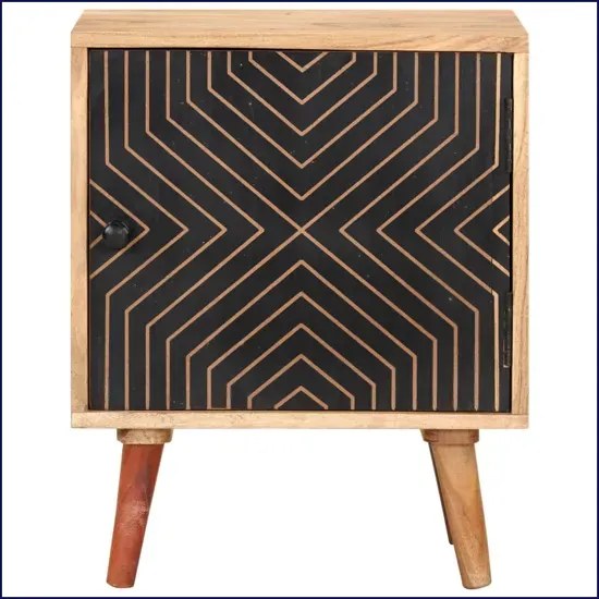 Drewniana szafka nocna z czarnym frontem W6-G97