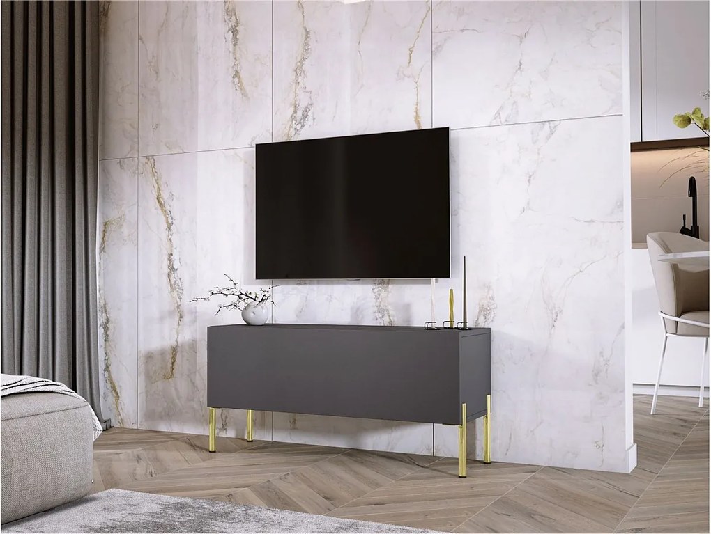 Szafka RTV w kolorze antracytowym, złote nogi, 100 x 52 x 32 cm