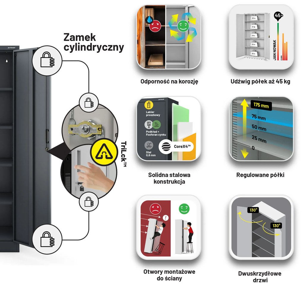 Szafa metalowa biurowa antracytowa:  JAN Compact 1750 x 800 x 400 mm
