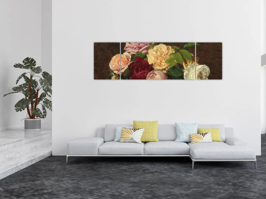 Obraz - Henri Fantin-Latour, Roses de Nice on a Table, reprodukcje (170x50 cm)