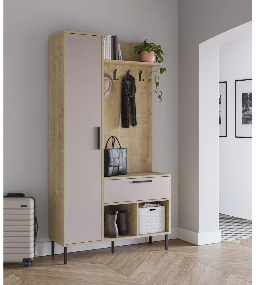Kremowo-naturalny zestaw do przedpokoju w dekorze dębu 108x195x35 cm Heidy – Marckeric