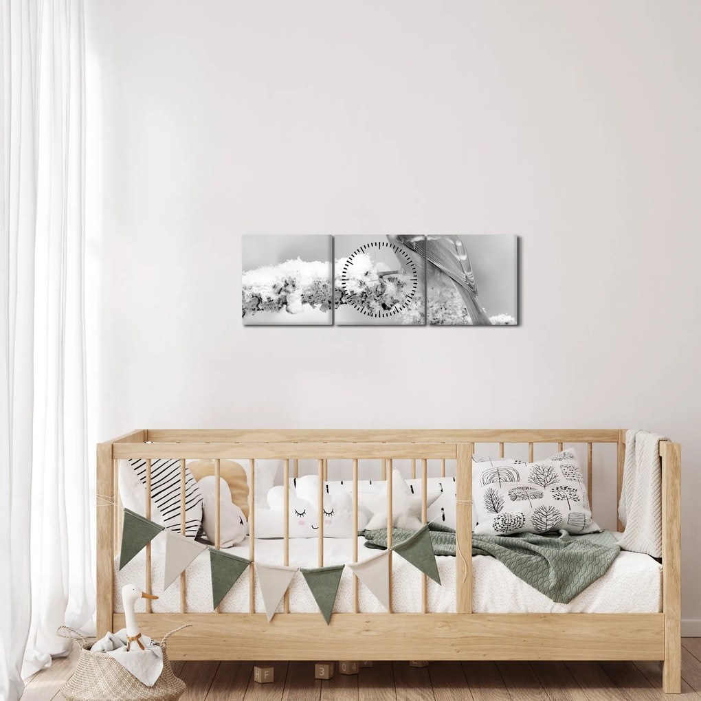 Obraz - Ptak na gałęzi (z zegarem) (90x30 cm)