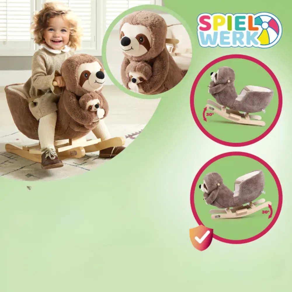 Leniwiec na biegunach z pasem bezpieczeństwa, brązowy Spielwerk