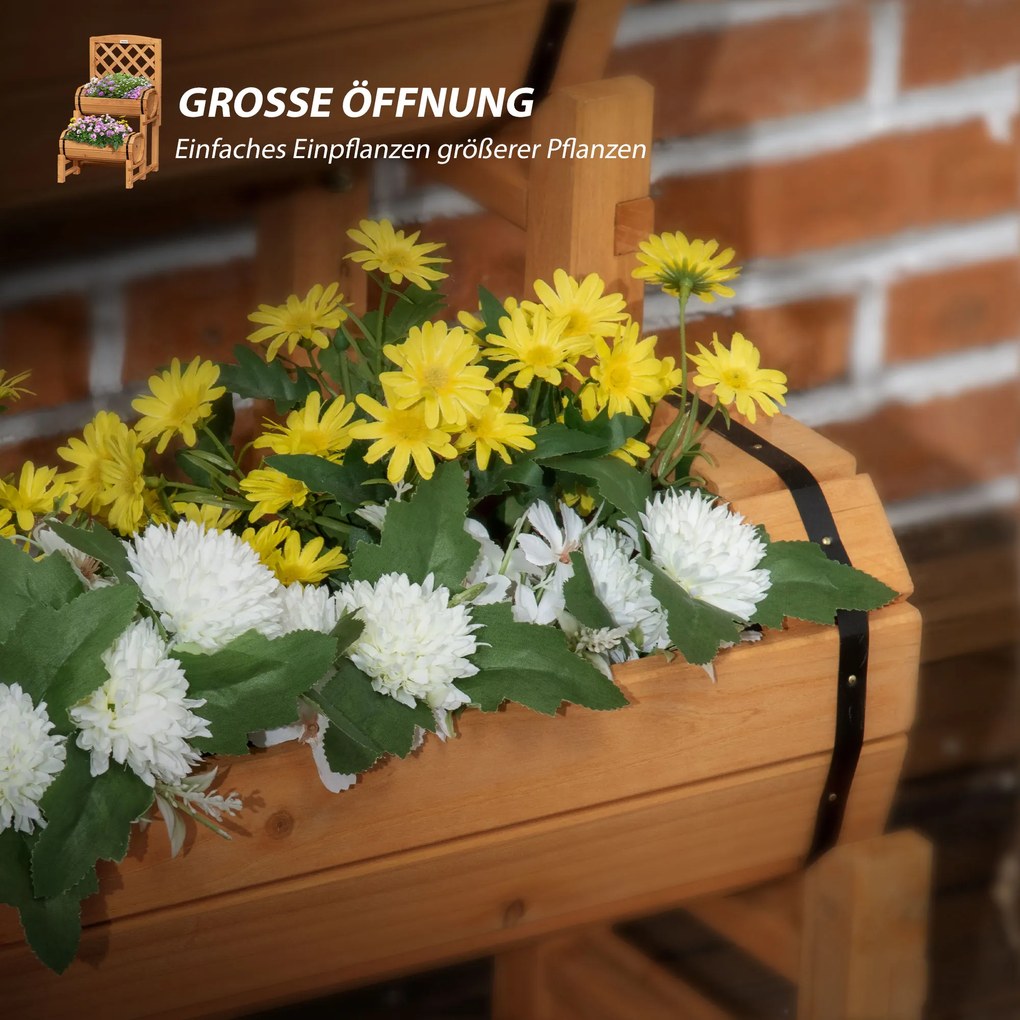 Outsunny Podniesiona Skrzynka na Kwiaty z Kratą Rustykalny Styl Żółta Drewniana do Ogrodu 45x45x80cm | Aosom PL