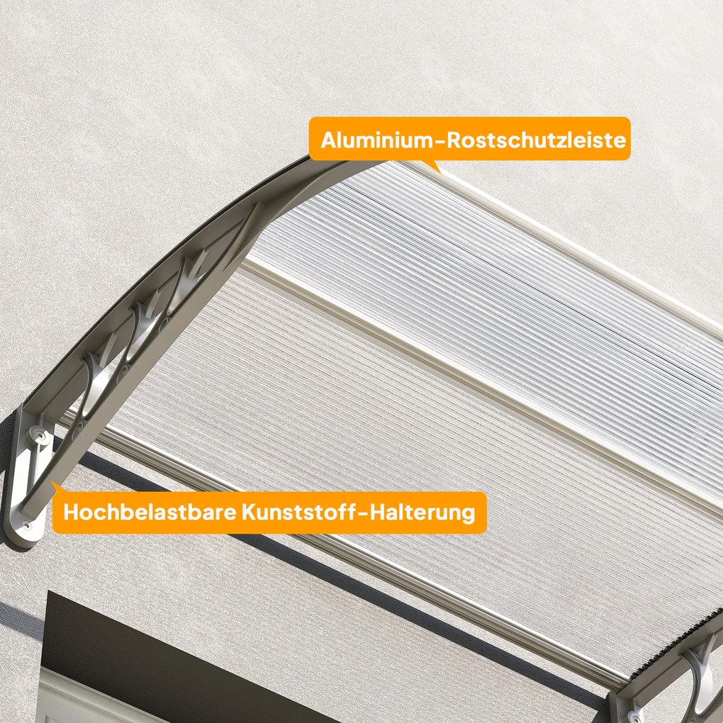 Outsunny Daszek nad drzwi i okna, Osłona dla wejść i okien, 100Dł x 75Szer x 23Wys cm, Srebrny