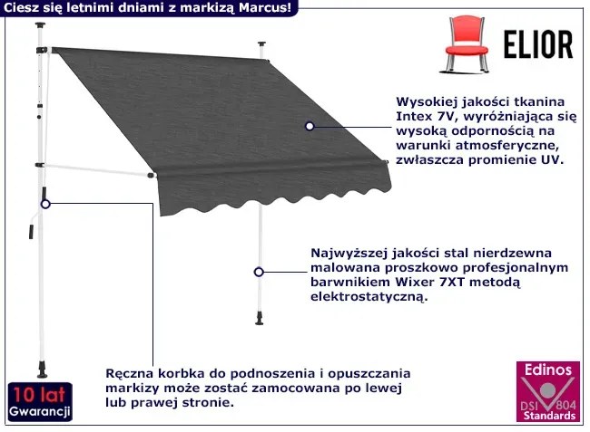 Markiza tarasowa zwijana ręcznie antracyt - Riki