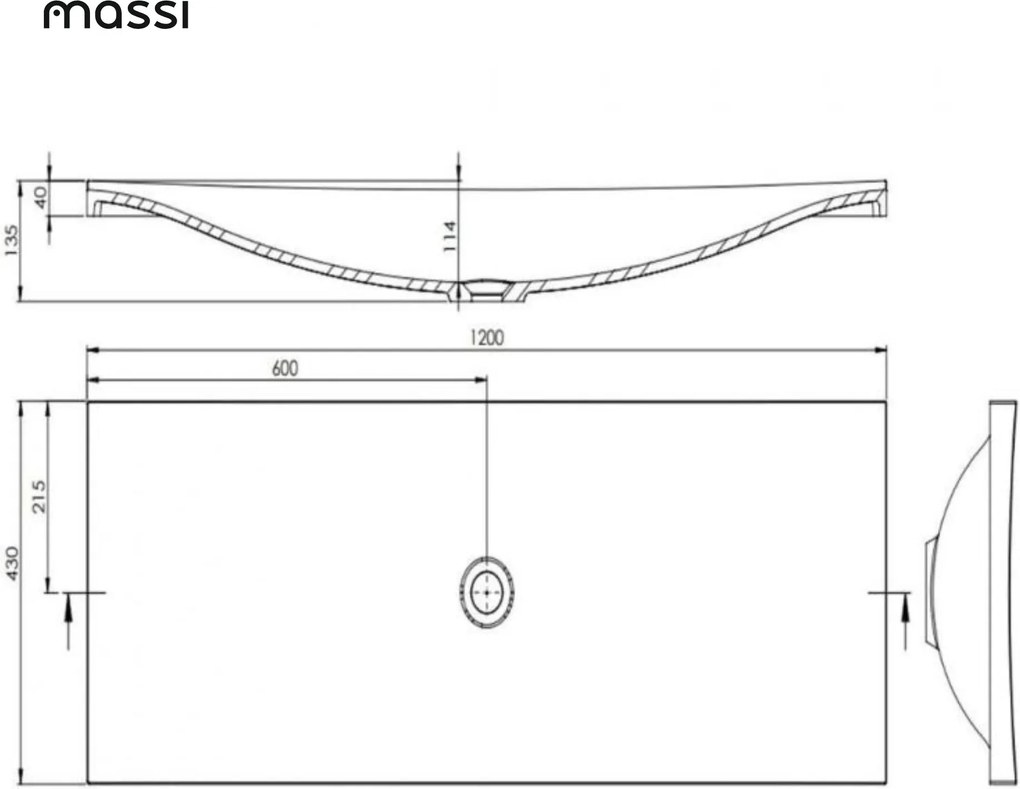 Umywalka wpuszczana w blat biała błyszcząca z konglomeratu bez otworu na baterię OTSE | Różne rozmiary : Rozmiar - 120 x 43 cm