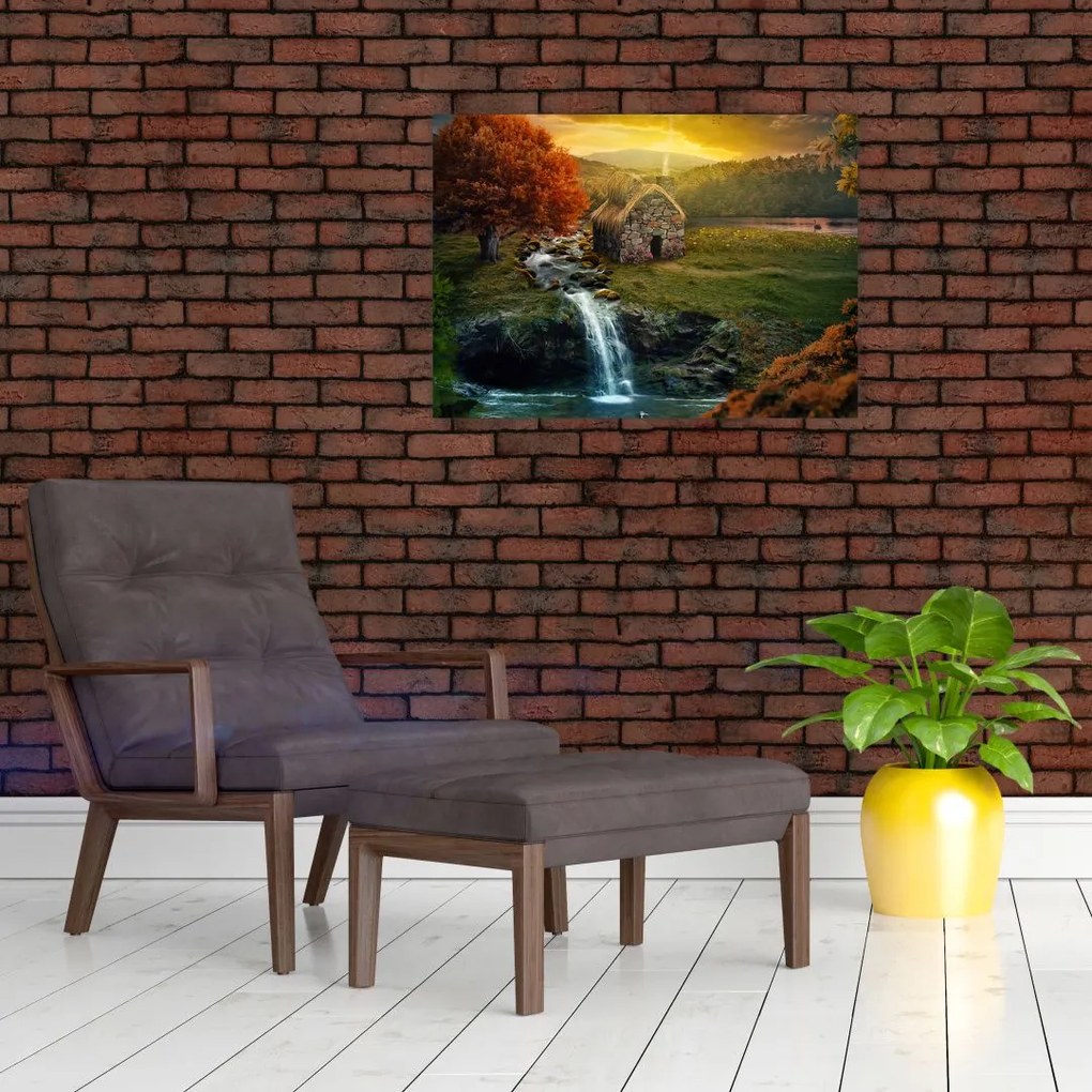 Obraz domku w bajkowym krajobrazie (70x50 cm)