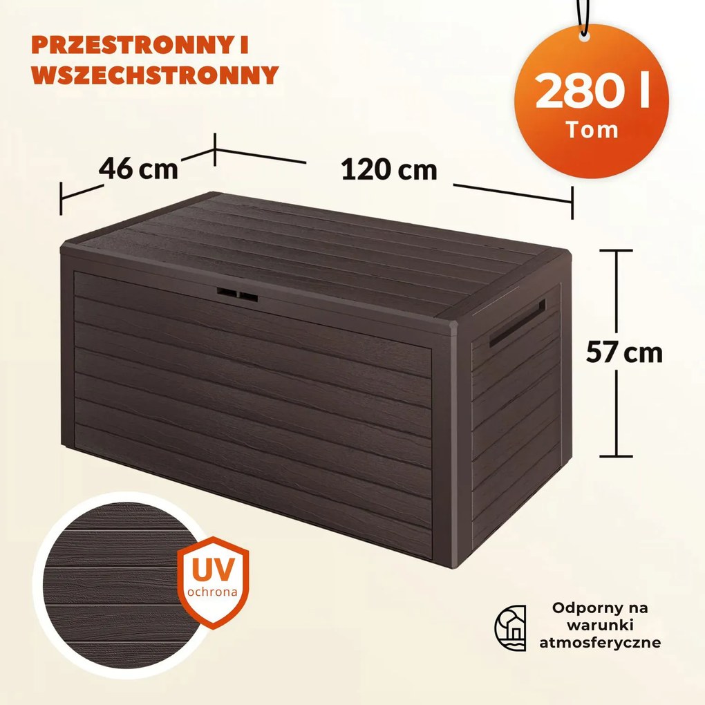 Pojemnik do przechowywania WOODEBOX, 280L, 120x46x57cm, ciemny brąz Prosperplast