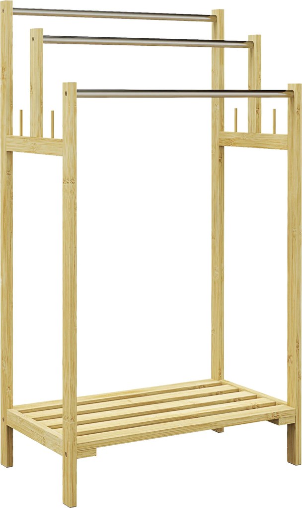 HOMCOM Stojak na ręczniki, wolnostojący, 3 pręty, bambus/stal, 50,5x31x90cm