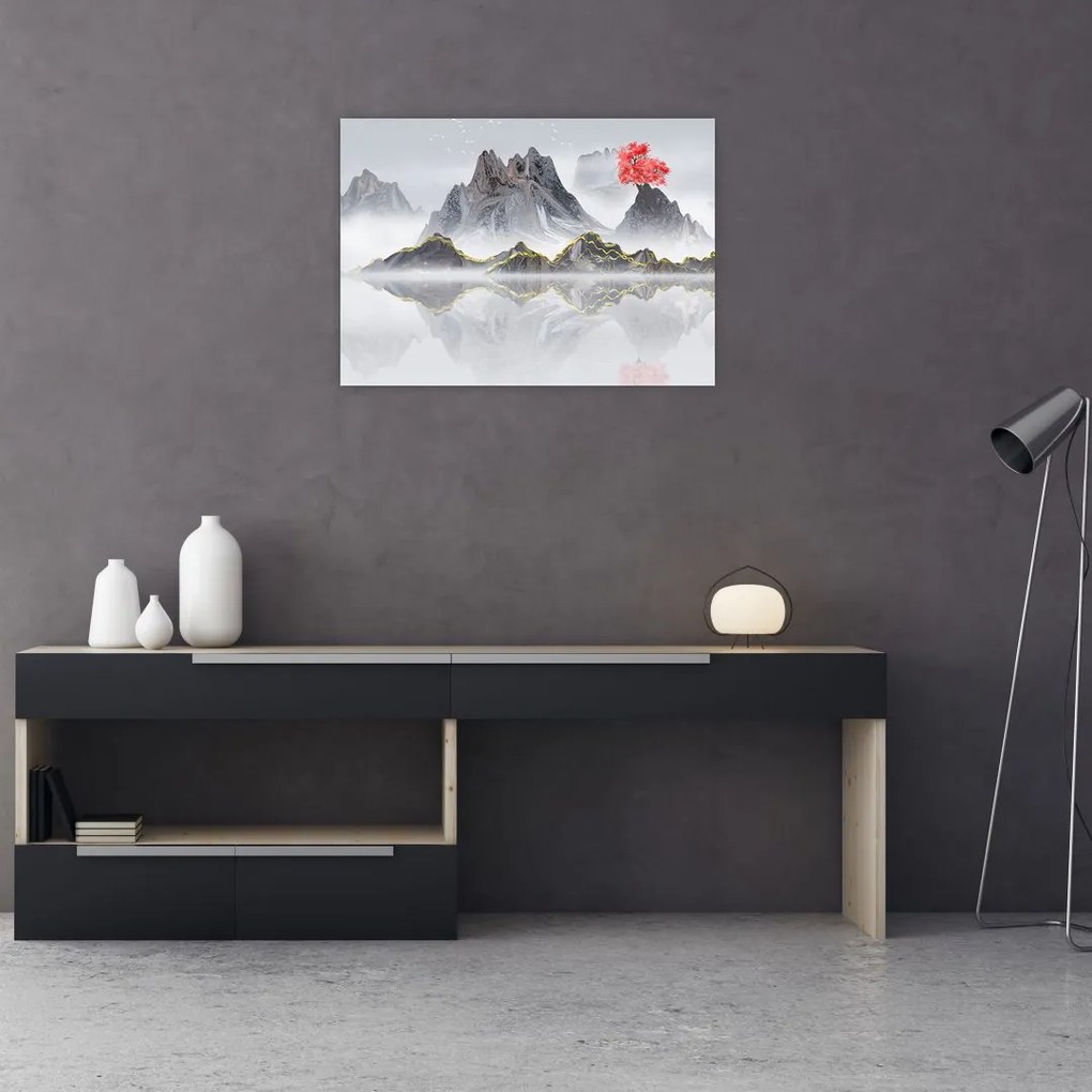 Obraz na szkle - Góry we mgle (70x50 cm)