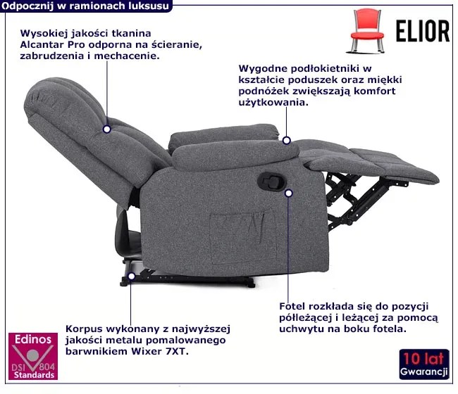 Szary relaksacyjny fotel pikowany Lenobri