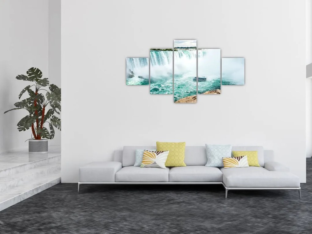 Obraz wodospadów z łodzią (125x70 cm)