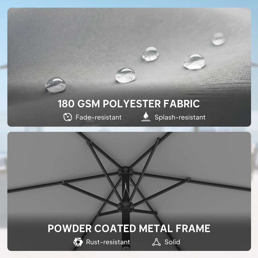 Outsunny Parasol Ø270 cm Regulowany Balkonowy z Korbką UV 50+ Ogrodowy Ciemnoszary | Aosom PL