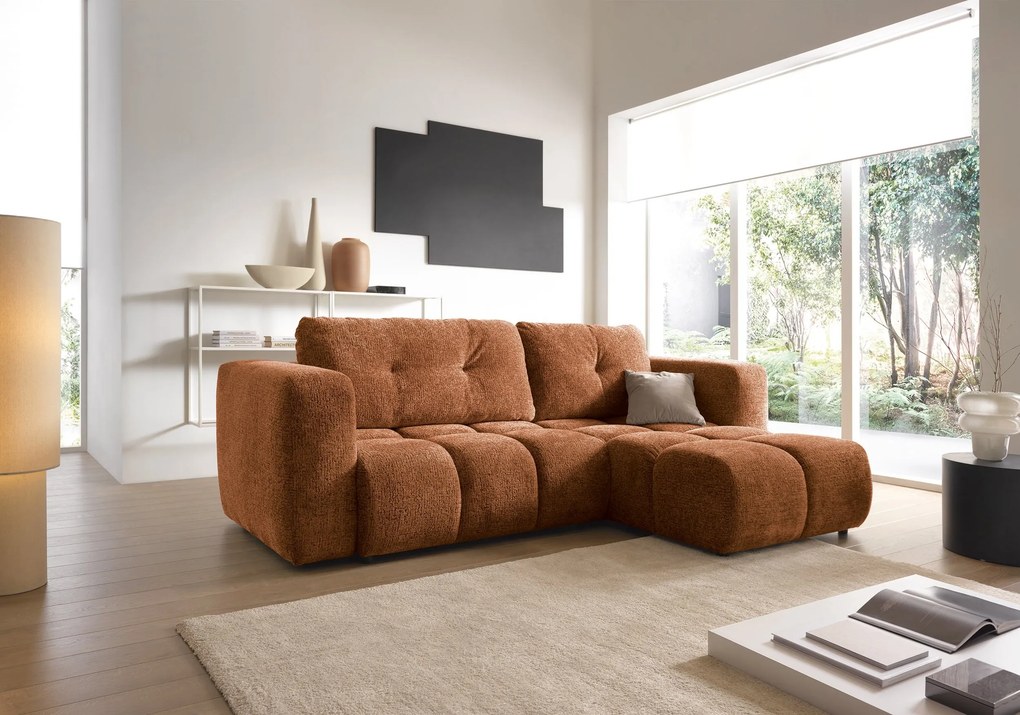 Masseno Narożnik ARTE z funkcją spania i pojemnikiem na pościel Narozniki L, Rozkładana sofa - Miodowy, BELLO 40