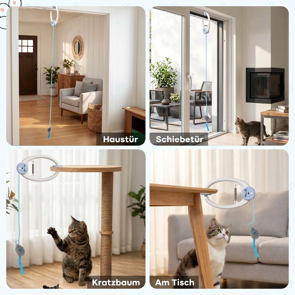 PawHut Interaktywna zabawka dla kota USB ładowalna, Zawieszana na drzwi Skacząca mysz dla kotów, 24,1 x 13,8 x 6,6 cm Biała | Aosom PL