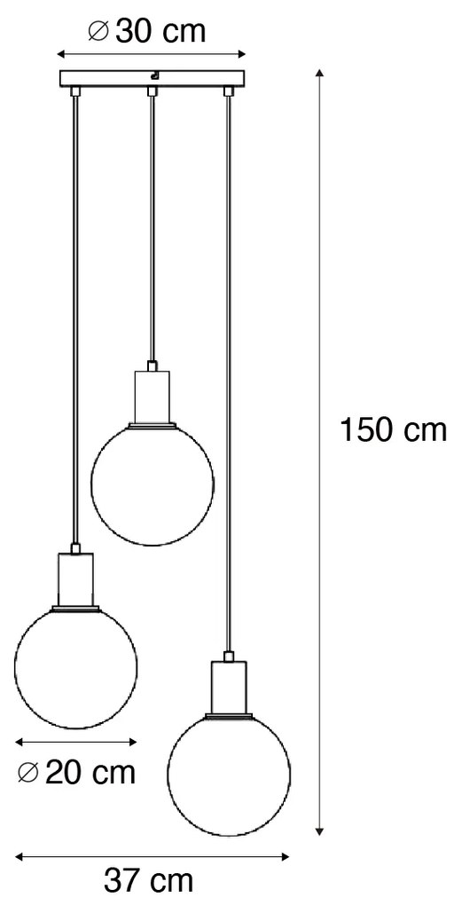 Designerska lampa wisząca czarna z tęczowym szkłem okrągła 3-punktowa - MallonDesignerski Oswietlenie wewnetrzne