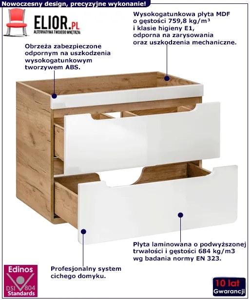 Szafka pod umywalkę z szufladami 80 cm Biały połyskG6-R01