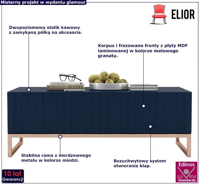 Granatowy stolik kawowy z lamelami G9-Z34