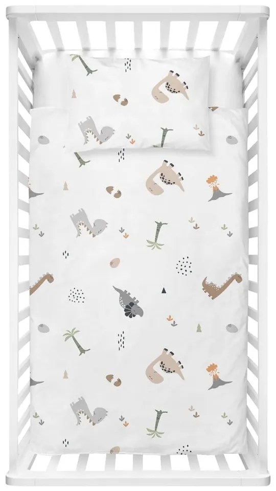 Biała pościel dziecięca do łóżeczka z bawełny renforcé 100x150 cm Dinozor – Mijolnir