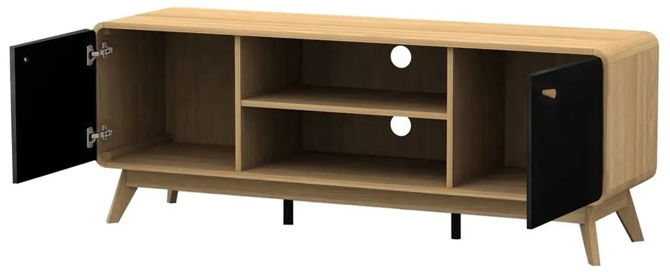 Czarna szafka pod TV w dekorze dębu 140x53 cm Cassie – Støraa