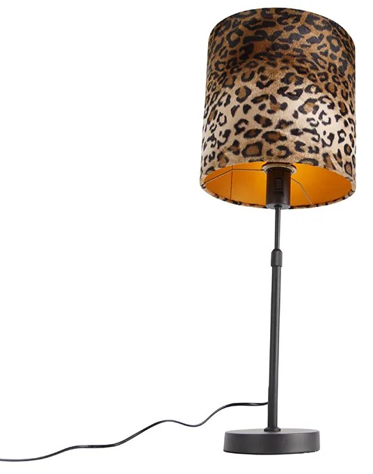 Lampa stołowa czarny aksamitny abażur leopard 25 cm - Parte klasyczny/Antyczny Oswietlenie wewnetrzne