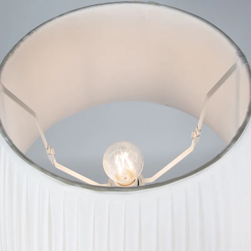 Lampa podłogowa Retro mosiądz z abażurem plisowanym kremowym 45 cm - Kaso Retro Oswietlenie wewnetrzne