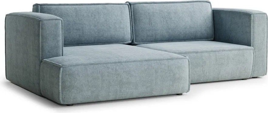 Jasnoniebieski rozkładany narożnik ze schowkiem z tkaniny szenilowej (lewostronny/z szezlongiem) Velto – Maison de Rêve