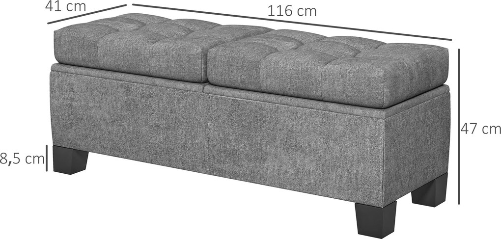 HOMCOM Fondoletto ławka z pojemnikiem tapicerowana, 116x41x47 cm, Szary