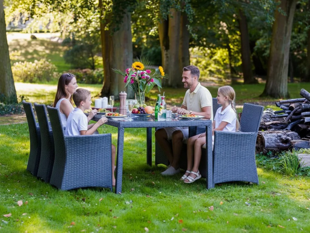 Zestaw obiadowy GUSTOSO szary technorattan stół 200cm (aluminium) 6 foteli