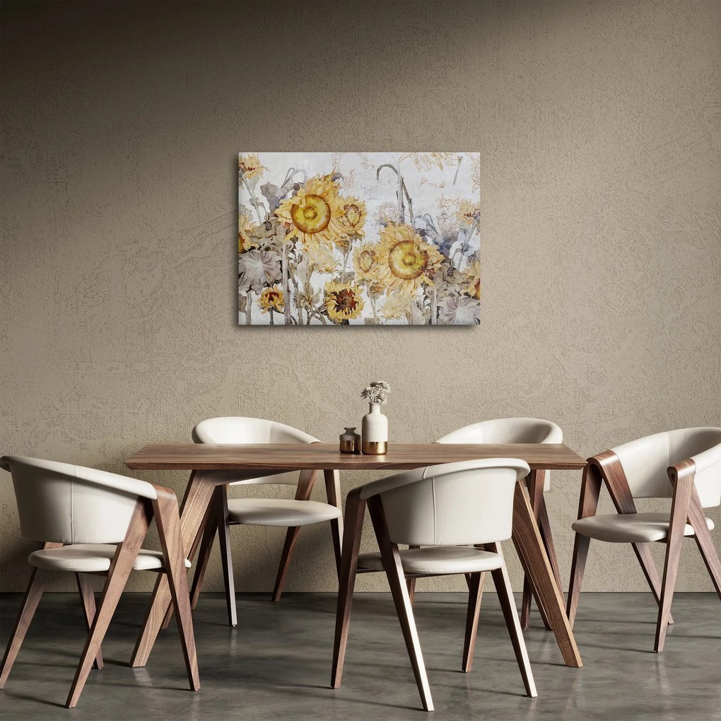 Obraz - Słoneczniki na ścianie (70x50 cm)