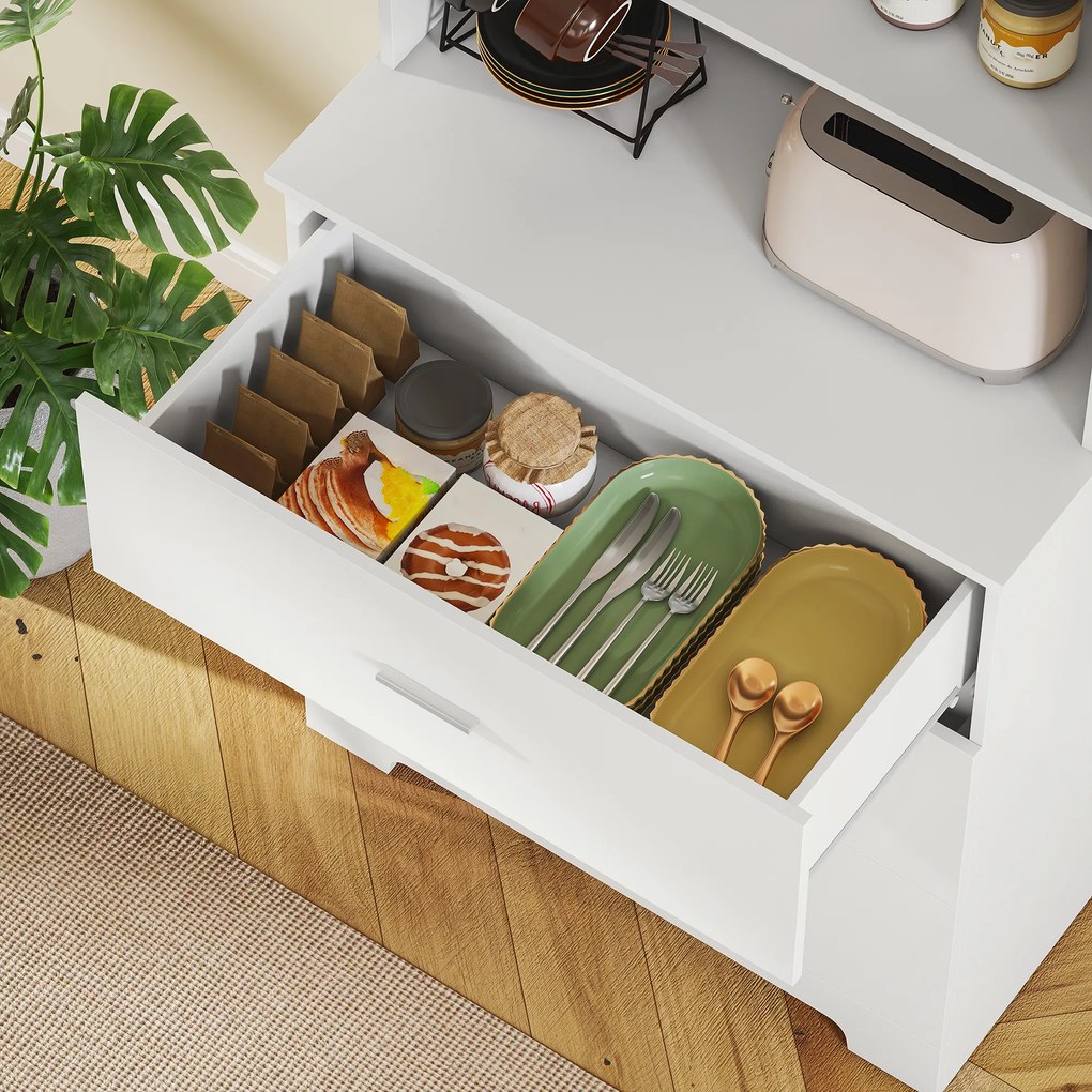 HOMCOM Regał na książki, wysoki regał/witryna z 3 szufladami i 3 otwartymi półkami, do salonu i kuchni, 79x39,5x180 cm, biały