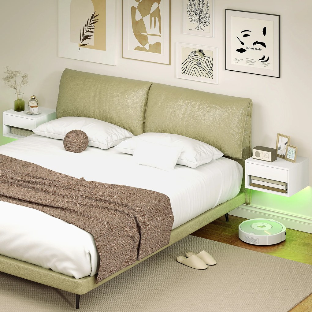 HOMCOM Zestaw stolików nocnych 2 szt. z oświetleniem RGB-LED, unoszący się stolik nocny z szufladą i otwartą półką, biały | Aosom PL