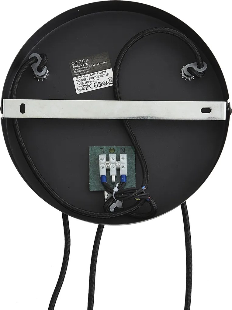 Moderne hanglamp zwart met hout en mat grijs glas 3-lichts - Umbra