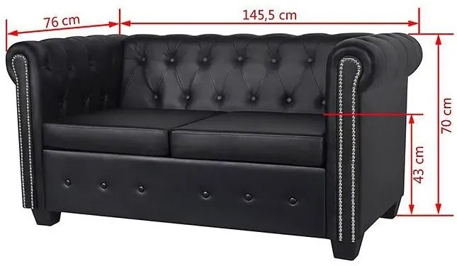 2-osobowa czarna sofa w stylu Chesterfield - Xavier 2Q