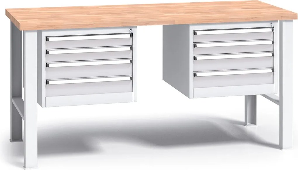 Profesjonalny stół warsztatowy G3 z drewnianym blatem roboczym, 1700 mm, 2x 4 szufladowy kontener, szary