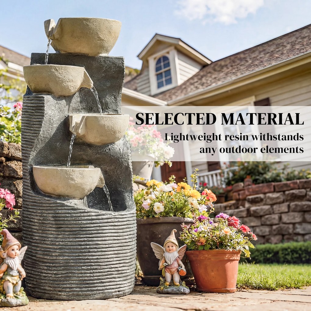 Outsunny 5-poziomowa fontanna ogrodowa z oświetleniem LED, pompą, kamienny styl, regulowana 33 x 31 x 80 cm | Aosom PL