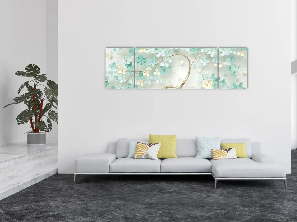 Obraz - Złote kwitnące drzewo (170x50 cm)