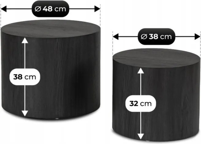 Zestaw Stolików Kawowych LEILA 38 cm/48 cm Czarny Loft