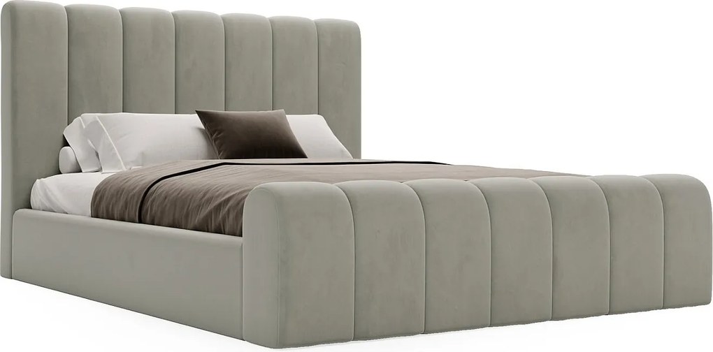 Emporius Valetta łóżko tapicerowane 180x200 - wyoski przód, pojemnik, tkanina aksamitna - łóżko sypialniane w nowoczesnym stylu - jasny szary (Amor Velvet 4318)