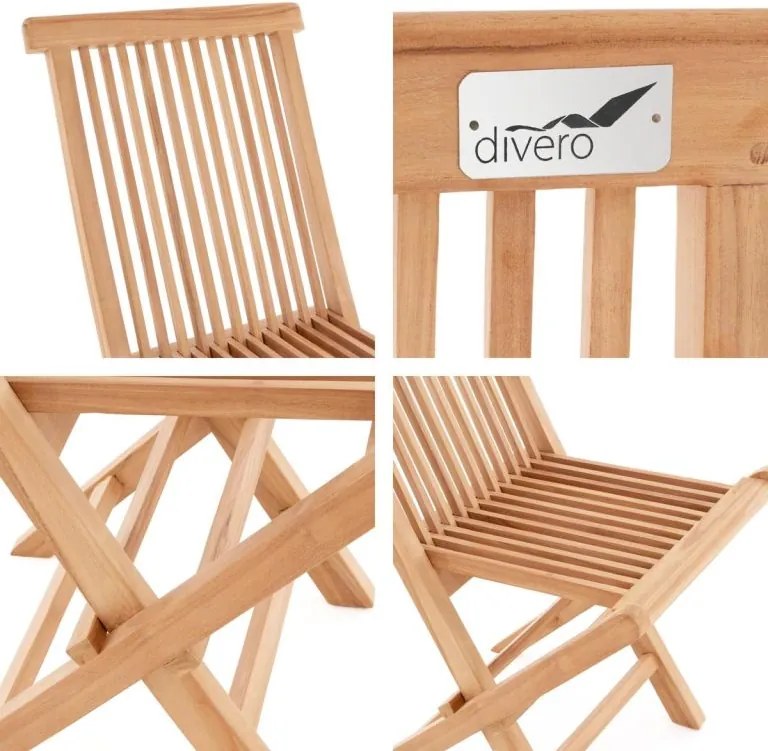 Komplet 4 x składane krzesła ogrodowe DIVERO z drewna tekowego