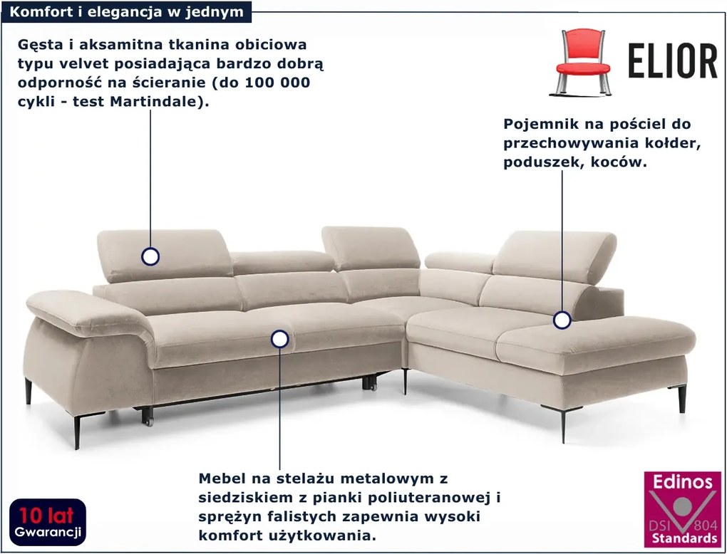 Beżowy narożnik w kształcie L z zagłówkami C0-M87