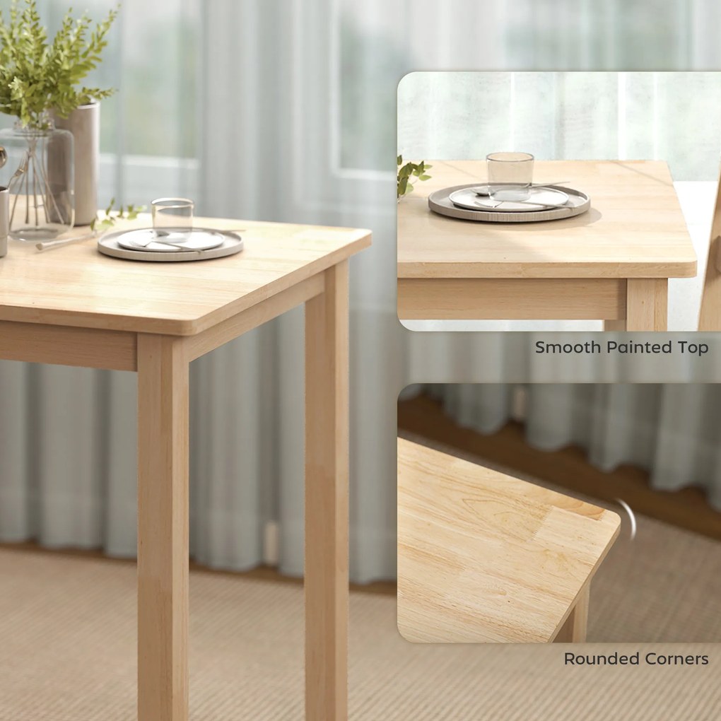 HOMCOM Zestaw 3-częściowy z stołem i 2 krzesłami, stół kuchenny do kompaktowych przestrzeni, tapicerowane krzesła, oszczędzające miejsce, MDF, naturalne drewno