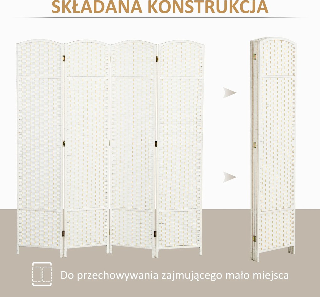 HOMCOM 4-częściowy parawan, składana zasłona, ściana osłonowa do salonu, sypialni, biura domowego, Biały