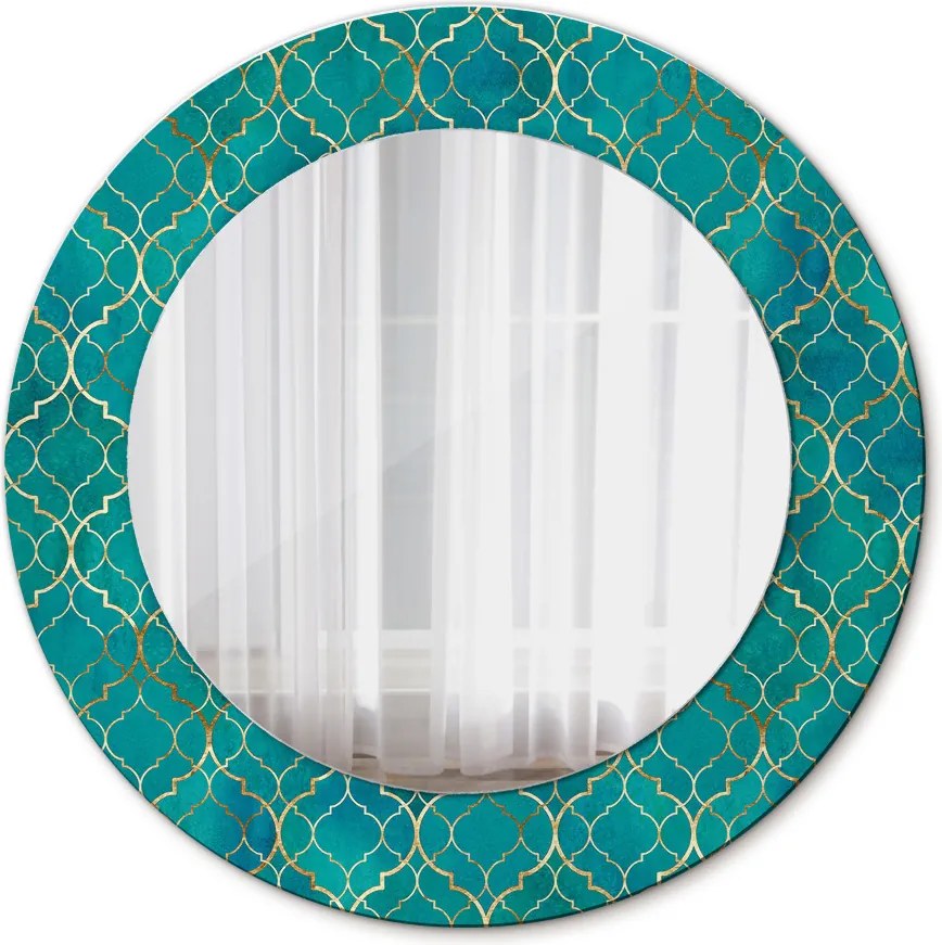 Lustro dekoracyjne okrągłe Kompozycja zielona i złota