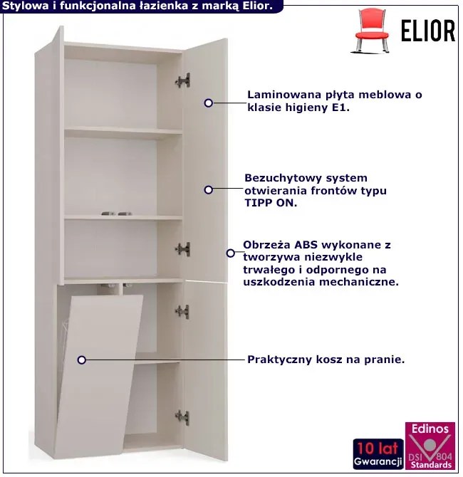 Szafka kaszmirowa łazienkowa na pranie z koszem K2-A60