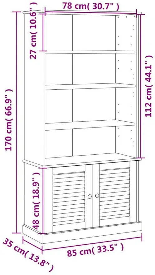 Sosnowy szary regał z otwartymi półkami D1 L8-H33