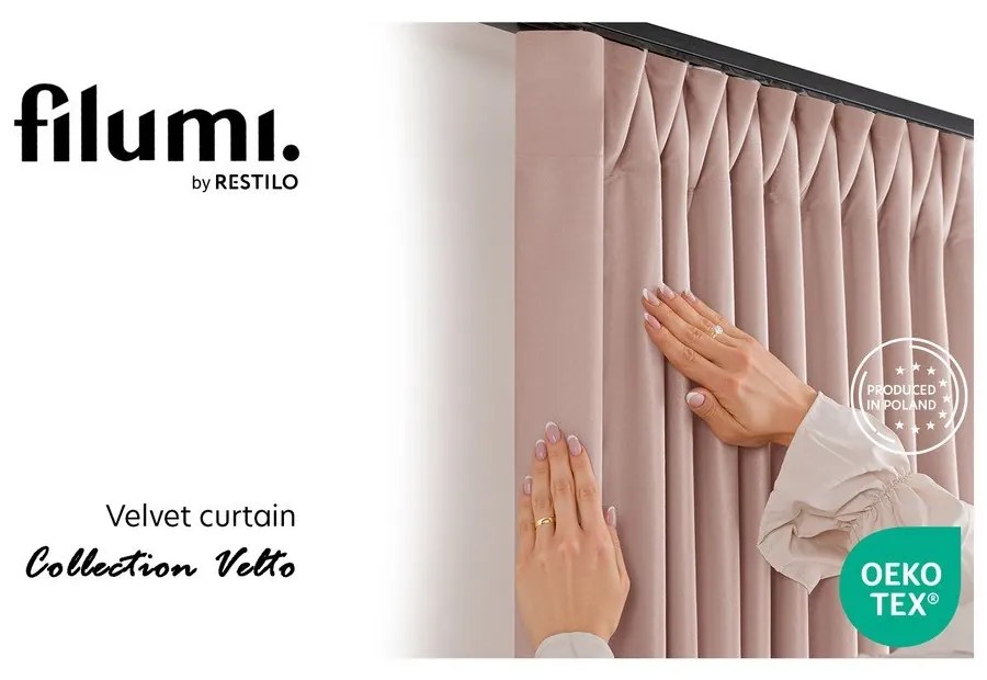 Jasnoróżowa aksamitna zasłona częściowo zaciemniająca (dimout) 200x175 cm Velto – Filumi
